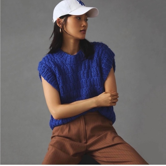 Anthropologie English Factory Chunky Knit Oversized Sweater Vest - Picture 1 of 11